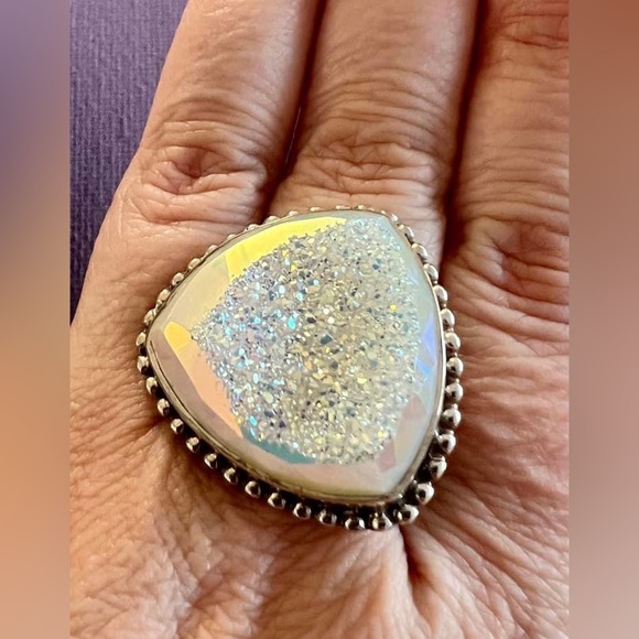 Sterling Silver White Druzy Ring - Picture 5 of 5